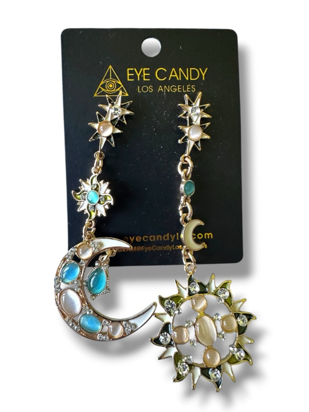 EYE CANDY LOS ANGELES Gold-Tone Celestial Moon & Sun Drop Earrings Blue & White